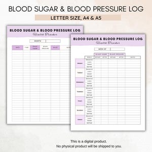 Bloedsuiker- en bloeddruklogboek, wekelijkse glucosemeter diabetestracker, maandelijkse hypertensie-gezondheidstracker, bloeddrukgrafiek, afdrukbare pdf