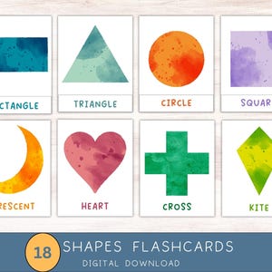 Cartes flash 18 formes, Cartes flash formes géométriques, Documents à imprimer pour l'école à la maison, Matériel Montessori, Téléchargement numérique, Apprentissage préscolaire