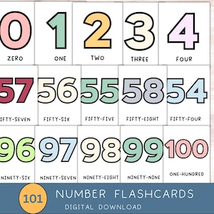 Tarjetas didácticas de números del 0 al 100, tarjetas de conteo para preescolar, matemáticas para niños pequeños, imprimibles educativos para la educación en casa, Montessori, descarga instantánea