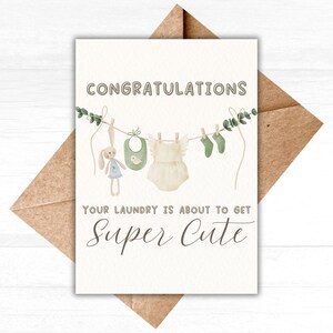 Nouvelle carte de bébé imprimable, votre lessive est sur le point de devenir super mignonne, carte de baby shower, carte de voeux numérique pour futurs parents - avec enveloppe