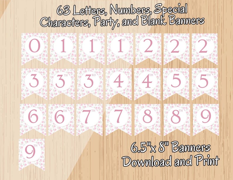Pink Number Banner Pink Floral Printable Banner: DIY Party Celebration Decor (PDF Files ...