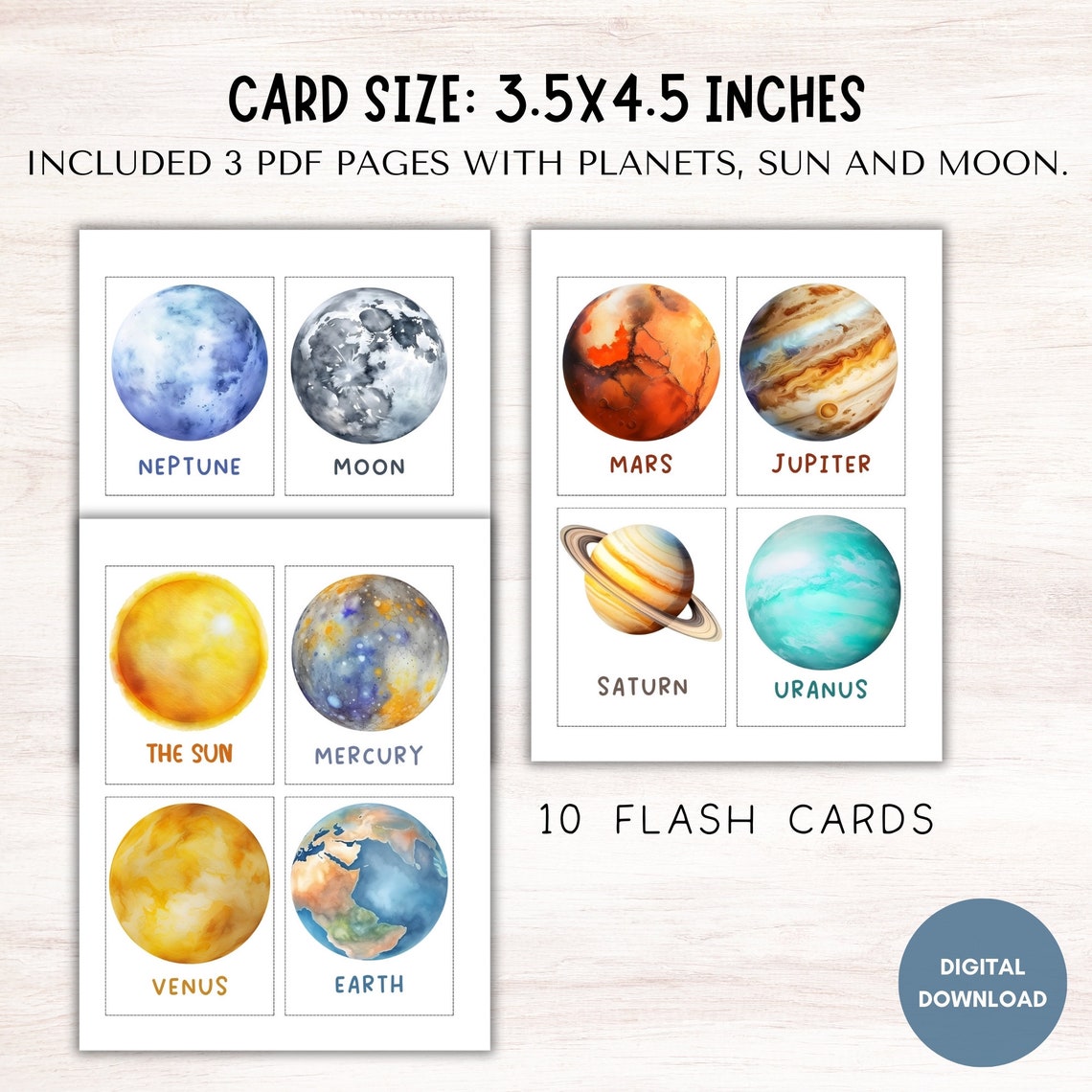 Solar System Flash Cards: Montessori Space Education (digital Download ...