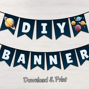 Printable Solar System Banner: Space Birthday Party Decor (PDF)