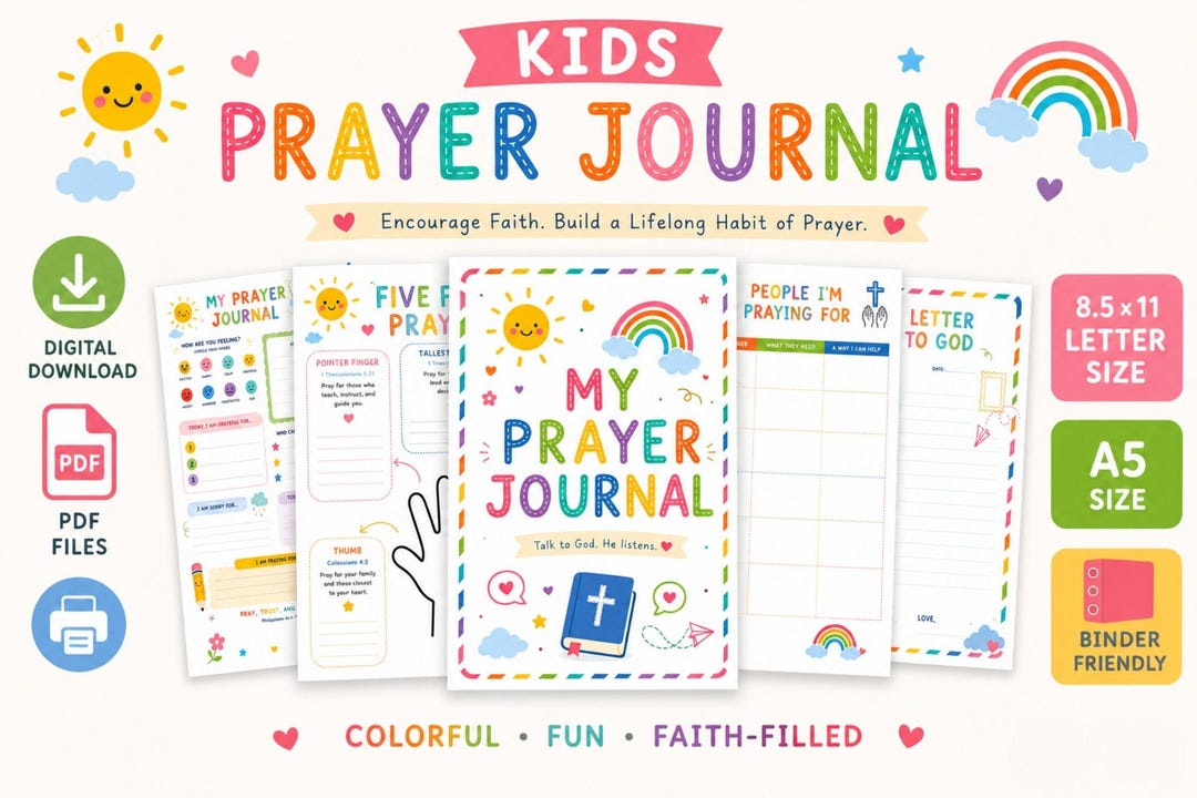 Kids Daily Prayer Journal Bundle, Christian Prayer Book, Bible Activity ...
