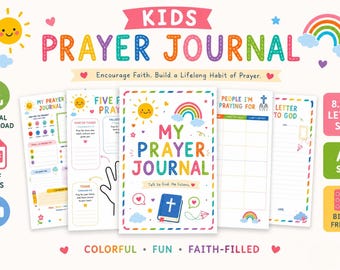 Paquete de diario de oración diario para niños, libro de oración cristiano, páginas de actividades bíblicas, imprimible para la escuela dominical.