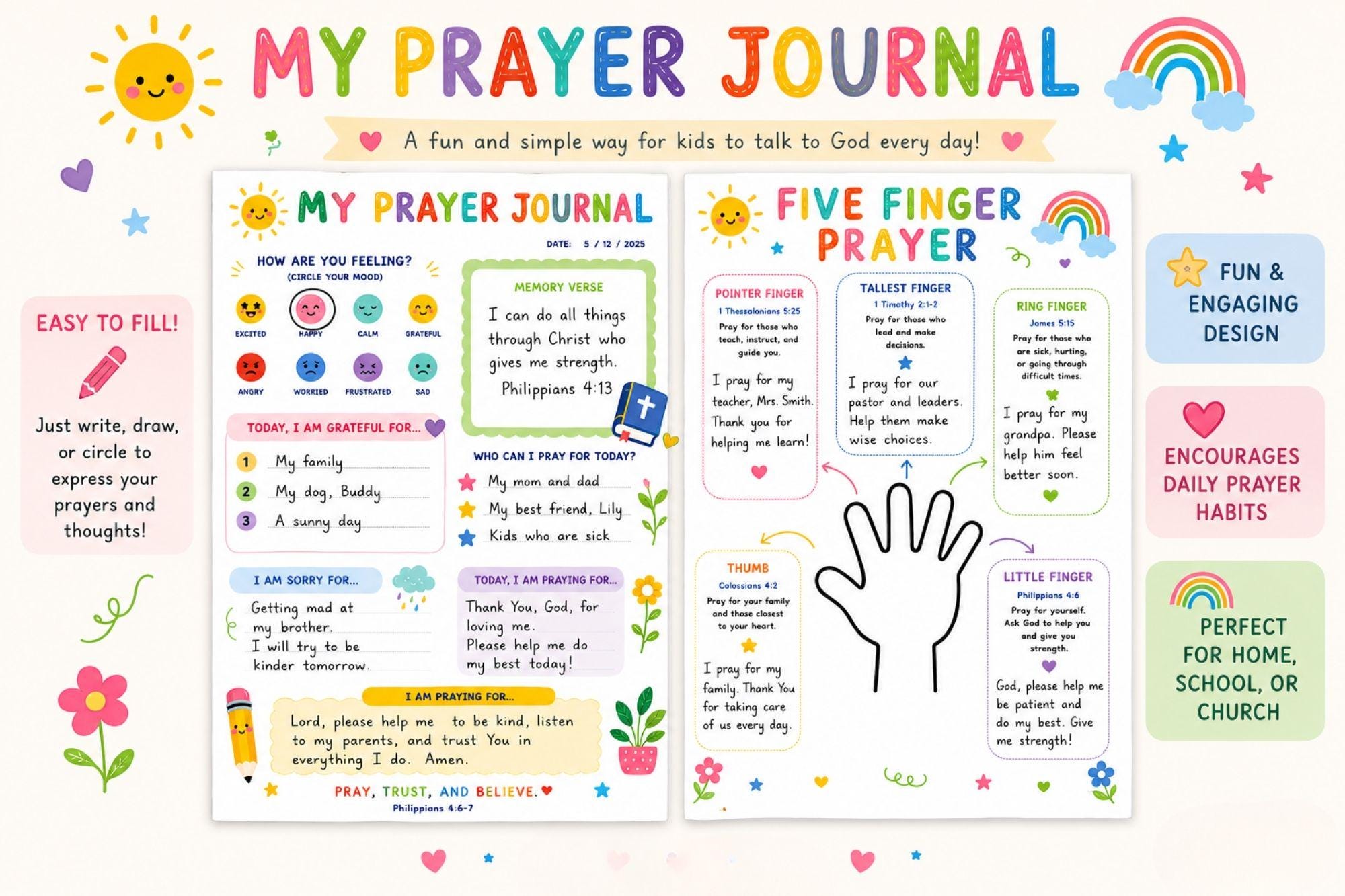 Kids Daily Prayer Journal Bundle, Christian Prayer Book, Bible Activity ...