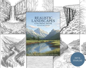 Realistic Landscapes Coloring Book for Adults, 40 Nature Scenes (Digital Download)