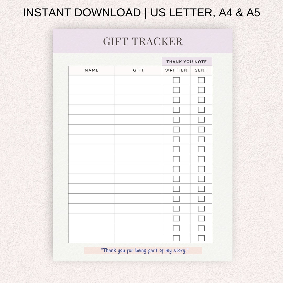 Gift Tracker, Thank You Note Organizer, Wedding Gift Log