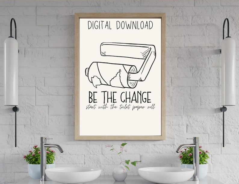 Funny Toilet Paper Roll Print: Minimalist Bathroom Wall Art (digital ...