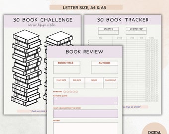 Diario de lectura digital: 30 libros (Carta, A4, A5)