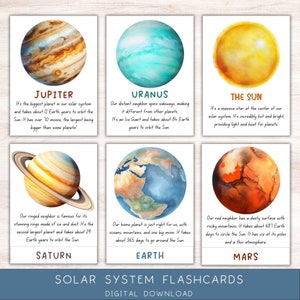 Cartões Flash do Sistema Solar, Flashcards de Planetas, Educação Espacial, Materiais Montessori de Ciência, Flashcards para Impressão, Flashcards Digitais para Crianças