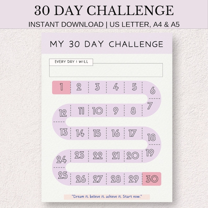 30 Day Challenge Printable: Goal & Habit Tracker (PDF) image 1