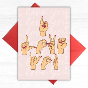 Kocham Cię ASL Karta Powitalna, Wydrukowana Amerykańska Karta Języka Migowego Ily, Rocznica, Walentynki, Miłosna Notatka, Docenianie Przyjaźni