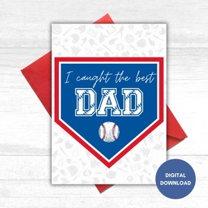 Ich habe den besten Vater gefangen Baseball-Grußkarte, Baseball-Fan Vatertagskarte, druckbare lustige Sportkarte für Vater, Vater Geburtstagsgeschenk, MVP