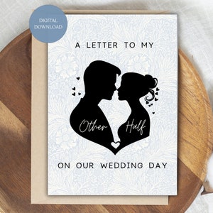 Una carta para mi pareja el día de nuestra boda, tarjetas digitales para el día de la boda para mi esposa y mi esposo, tarjeta de votos vintage para novios imprimible