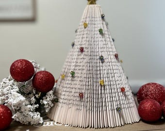 Handcrafted Christmas Tree Folded Book Art, Made with Preloved Books