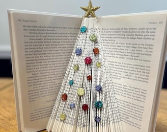 Handcrafted Christmas Tree Folded Book Art, Made with Hardback Preloved Books