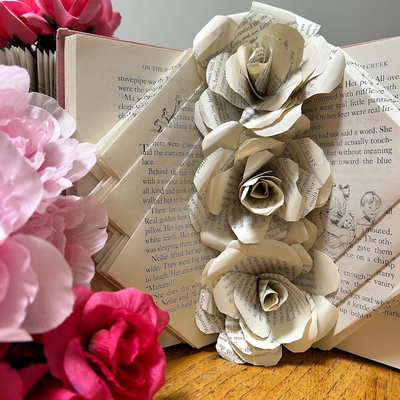 Handcrafted Roses Folded Book Art, Made with Preloved Books