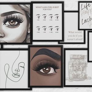 12 Set of Eyelash Extension Poster, Lash Print, Digital Printable Lash Chart, Lash Extension Art, Eyelash Extension Poster Lash Room Decor