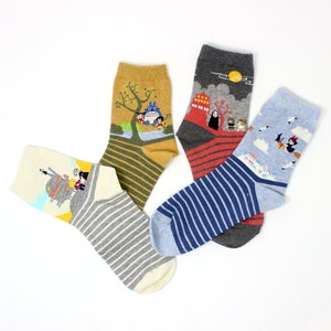 LIVEBEAR | 4 Pairs | Women's Cute Funny Novelty Casual Cotton Crew Socks | Popular Japanese Anime Scenic  | Made in Korea