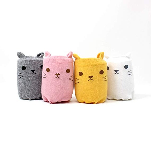 LIVEBEAR | 4 Pairs | Women’s Cute Funny Novelty Casual Cotton Crew Socks | Cat Paws Animal Print | Made in Korea