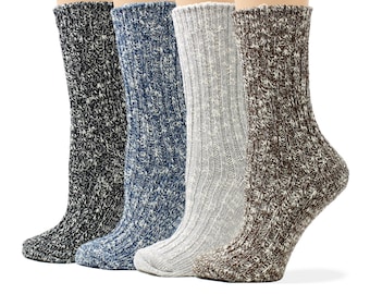 LIVEBEAR | 4 Pairs | Women’s Cute Funny Novelty Casual Cotton Crew Socks | Cozy Warm Wool Simple Winter | Made in Korea