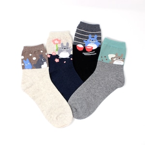 LIVEBEAR | 4 Pairs | Women’s Cute Funny Novelty Casual Cotton Crew Socks | Adorable Asian Character Popular Japanese Anime | Made in Korea