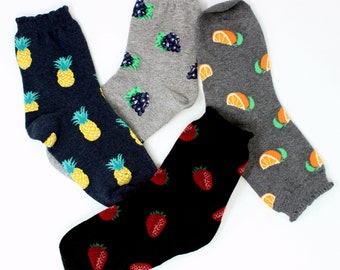 Fruit Cotton Crew Socks: Korean Novelty Socks, Set of 4