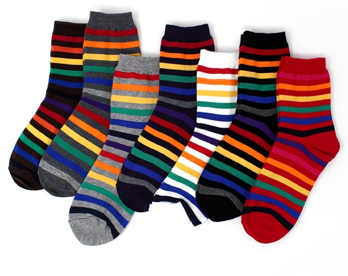 LIVEBEAR | 7 Pairs | Women’s Cute Funny Novelty Casual Cotton Crew Socks | Rainbow | Made in Korea