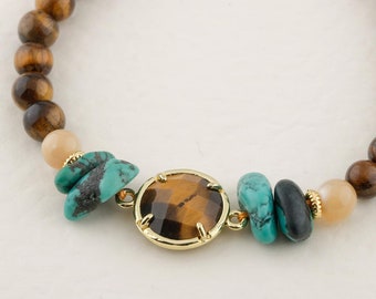 Tiger Eye - Mother of Pearl - Turquoise Natural Stone Bracelet