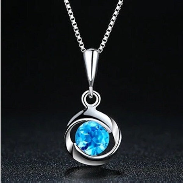 Natural Blue Crystal Pendant - Sterling Silver Necklace - Sapphire Jewelry