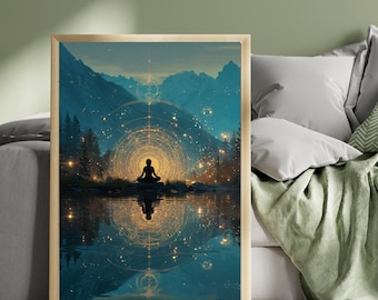 Sacred Geometry Meditation Art Print, Spiritual Wall Art, Mystic Energy Poster, Yoga Zen Decor, Digital Download