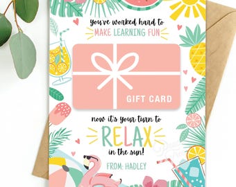 Editable Teacher Gift Card Holder Template, Summer Teacher Gift Card, Teacher Appreciation Gift, Teacher Gift from Student