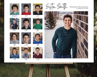 Graduation Party Photo Collage, Graduation Photo Board, K-12 Grade Picture Display, Editable Template, Grad Party Decor