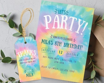 Tie Dye Birthday Invitation Rainbow Tie Dye Birthday Invitations Editable Tie Dye Party Printable Invitations Tie-Dye Party Instant Download