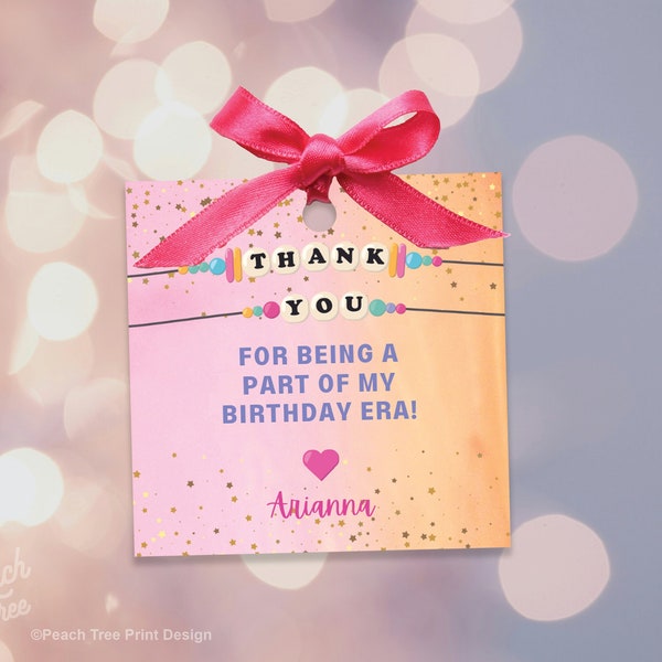 Printable Birthday Party Favor Tag, T Swift Birthday, Eras Birthday Party Favor, Friendship Bracelet Favor Tag, Taylor Thank You