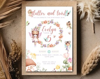 Editable Fairy Birthday Invitation Whimsical Enchanted Pixie Fairy Party Magical Floral Fairy Princess Party Instant Download Editable