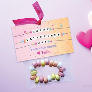 Freundschaftsarmband Valentine Card, Candy Armband Valentine, Printable Valentine Karte für Candy, Clay Beads Armband Valentine