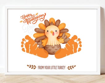 Happy Thanksgiving From Your Little Turkey, Footprint Art, Turkey Craft For Kids, Baby Toddler Keepsake