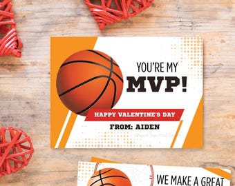 Basketball Valentine Cards, Kids Classroom Valentines Exchange Cards, Printable Valentine Cards for Kids, Editable Template