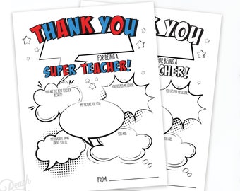 Teacher Thank You Gift | Teacher Appreciation Week Printable | Super Hero Teacher Kids Coloring Pages | School Gift Instant Digital Download