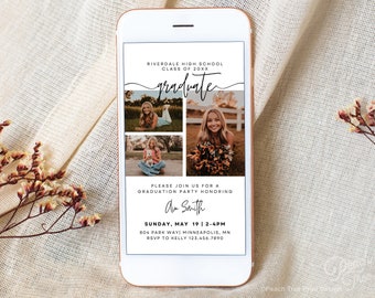 Electronic Graduation Invitation, Editable Template, College Grad Announcement Class of 2026, Grad Party 2026 Digital DIY Download Canva