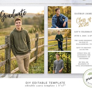 Modern Graduation Invitation Senior, Minimalist Invitation Template Graduation, Graduation Party Invite, Multiple Photo Graduation Card image 4