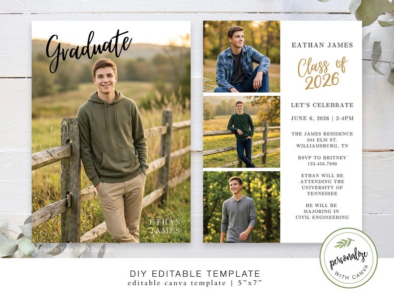 Modern Graduation Invitation Senior, Minimalist Invitation Template Graduation, Graduation Party Invite, Multiple Photo Graduation Card image 4