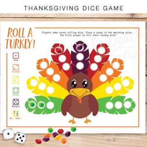 Roll A Turkey Game, Printable Thanksgiving Game, Fall Activity Sheets, Thanksgiving Party Game, Fall Classroom Game, Fall Dice Game