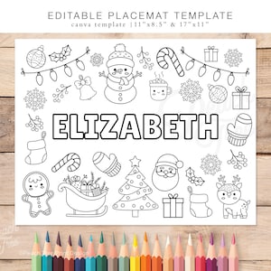 Editable Christmas Placemats for Kids, Personalized Christmas Placemats, Kids Christmas Placemats, Kids Table Christmas
