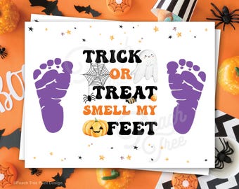 Halloween Footprint Art Craft, Halloween Printable, Preschool Handprint Craft, Preschool Halloween Activities, Trick or Treat Smell My Feet