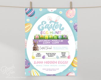 Editable Easter Egg Hunt Flyer, Printable Easter Egg Hunt Invitation, Easter Egg Hunt Sign, Church Easter Egg Hunt Design, Canva Template