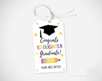 Kindergarten Graduation Treat Tags, End of Year Gift Tags for Students, Printable Graduation Gift Tags, Editable Gift Tags, Canva Template