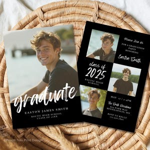 Moderne Graduierungsankündigungskarte, minimalistische Graduierungeinladung, Graduierung-Party einladen, Graduierung mit mehreren Fotos